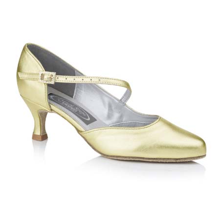 Open waist PU court shoe with assimetric strap - GOLD